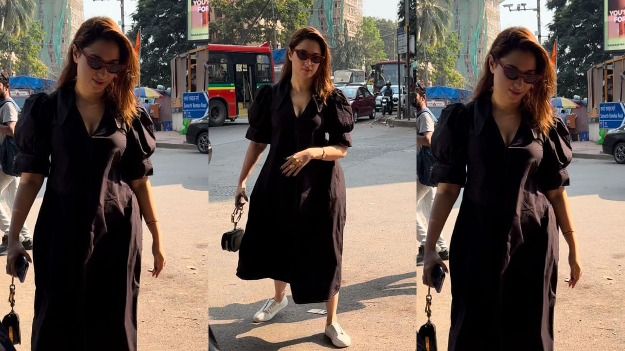 Tamannaah Bhatia’s take on off-duty fashion is all about breezy silhouette and subtle charm in a black midi dress