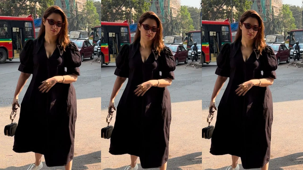 Tamannaah Bhatia’s take on off-duty fashion is all about breezy silhouette and subtle charm in a black midi dress