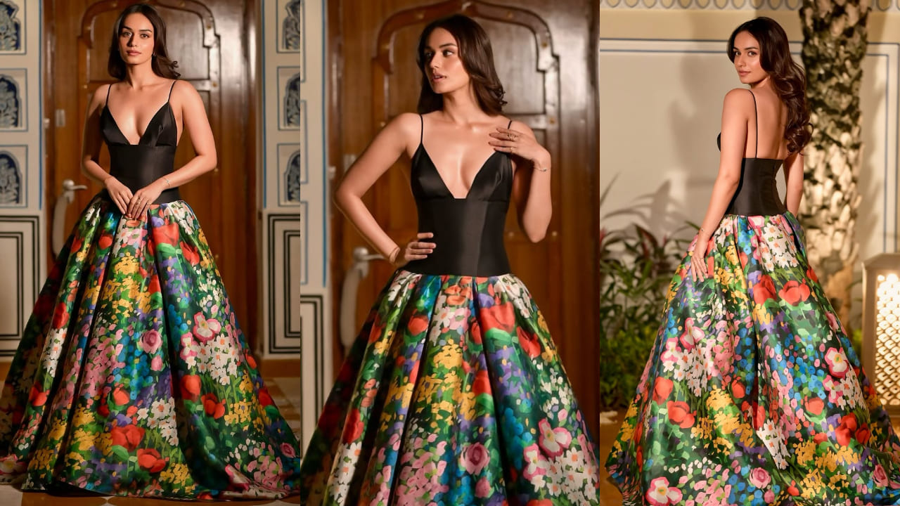 Manushi Chhillar looks dreamy and hot in Gauri & Nainika’s one-of-a-kind poppy-printed plunging gown worth Rs 2,40,000 