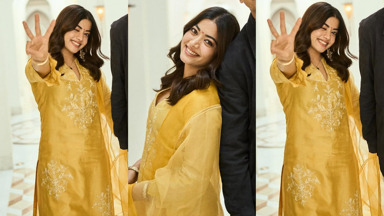 Rashmika Mandanna's Rs 28,500 yellow silk chanderi kurta set is perfect to glow at your bestfriend's haldi function