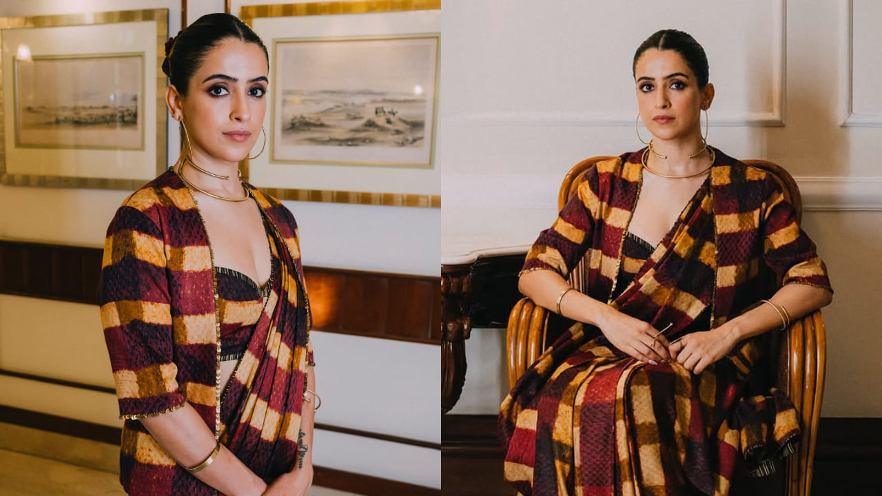 Sanya Malhotra styles her Rs 18,500 saree with a matching jacket, but her neckpiece crafted from waste grabs attention