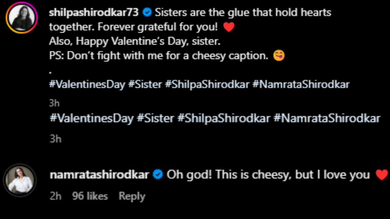 Namrata Shirodkar's reaction to Shilpa's Valentine's Day post (PC: Shilpa Shirodkar, IG)