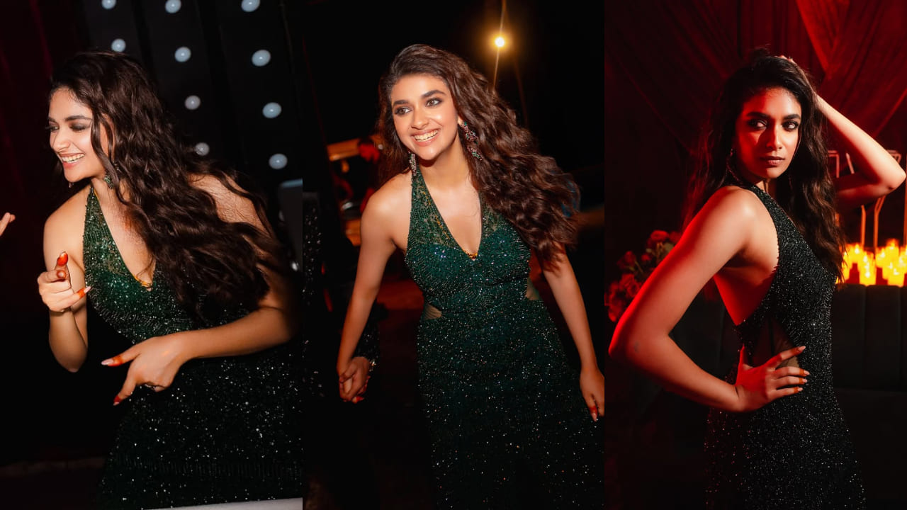 Keerthy Suresh lights up the night in ₹2.45 lakh Rohit Gandhi and Rahul Khanna emerald gown with a bold silhouette 