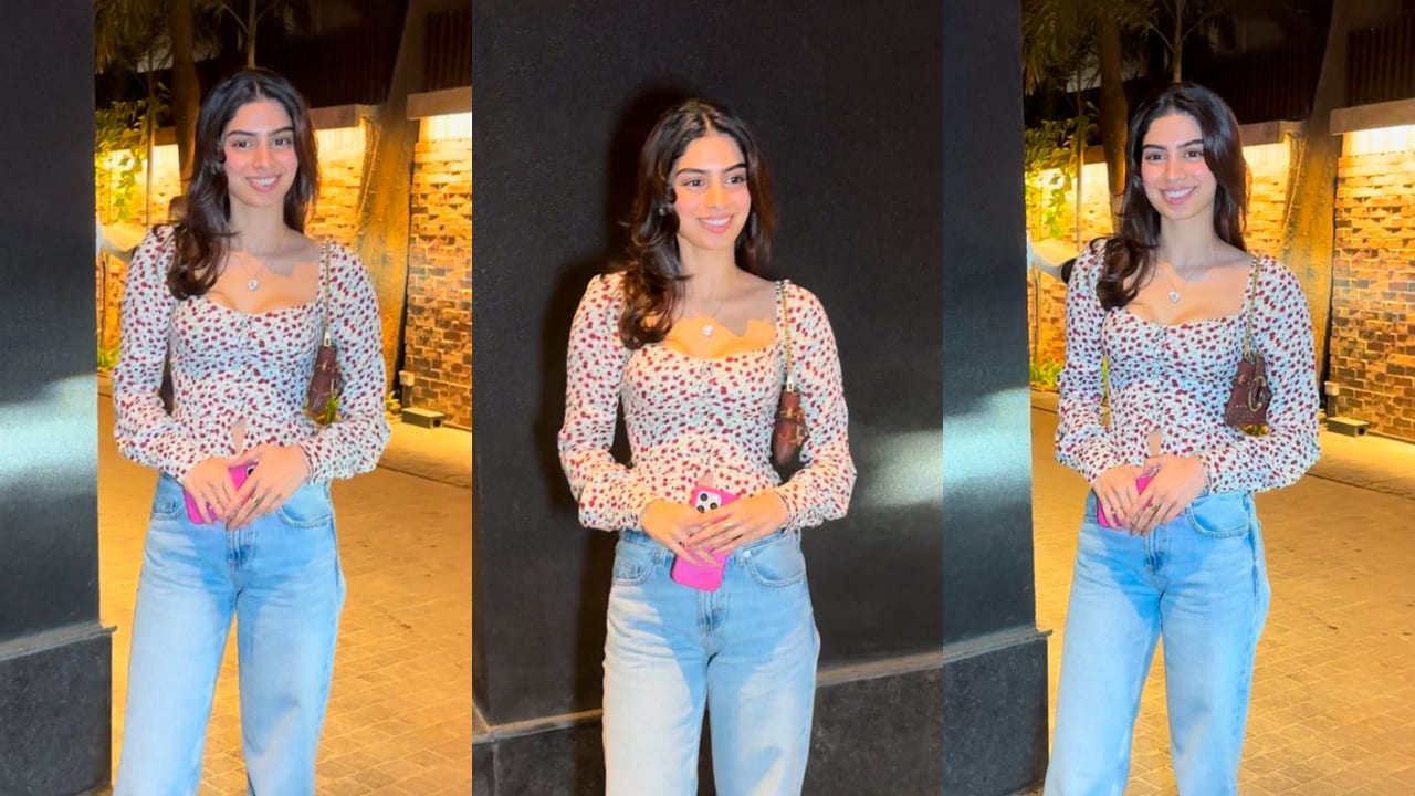 Khushi Kapoor adds a soft romantic touch to her night look with ₹21k neckpiece, Gucci bag, and maroon stilettos