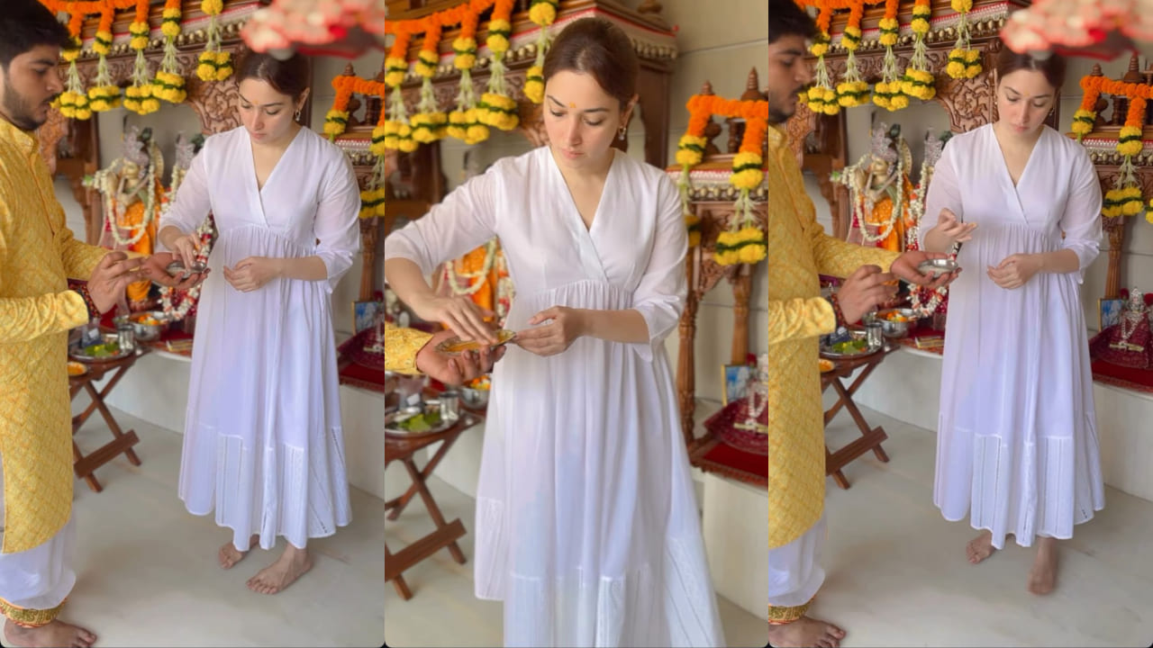 Tamannaah Bhatia performs Maha Shivratri puja in minimally elegant, budget-friendly white anarkali set worth Rs 4.4K