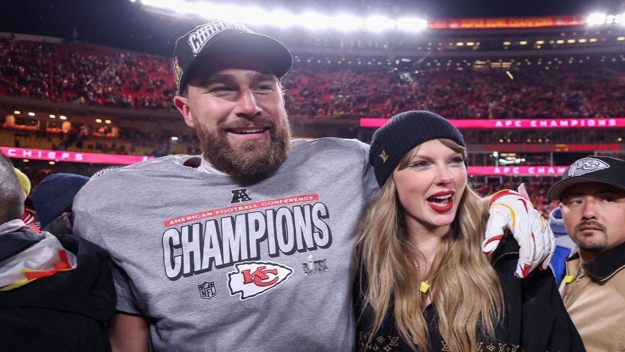 Taylor Swift and Travis Kelce (via Getty Images)