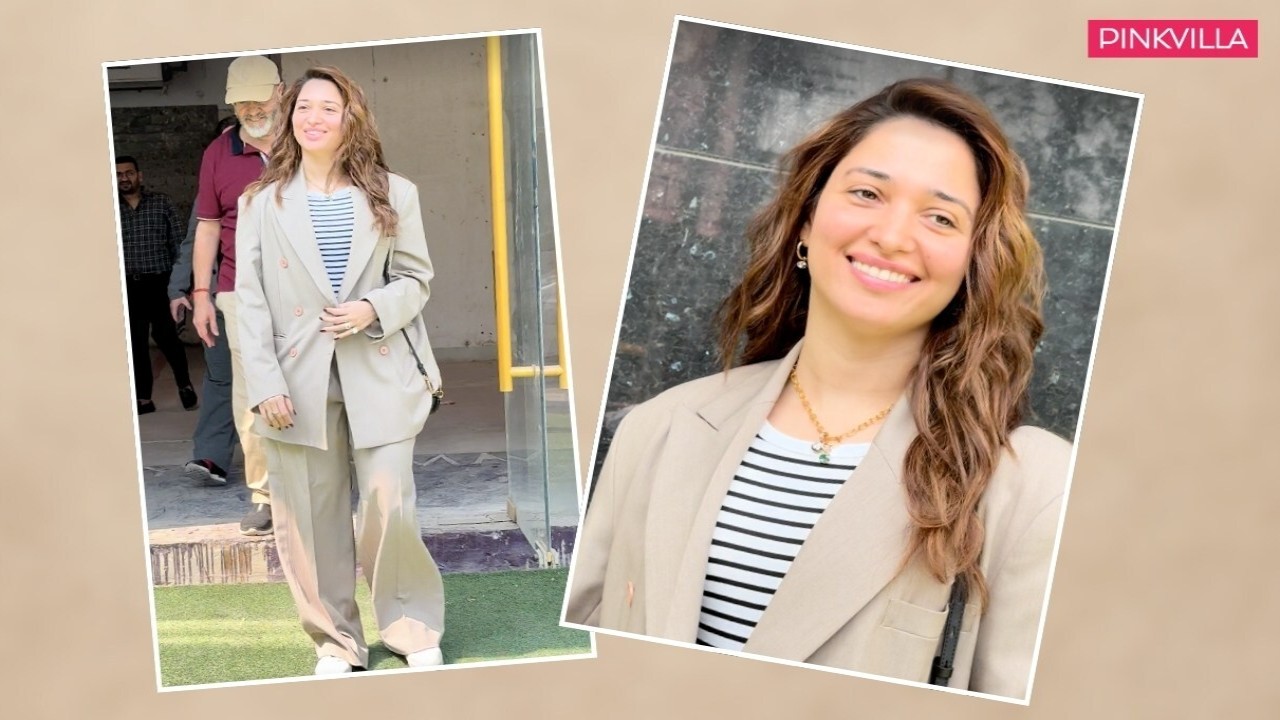 Tamannaah Bhatia in a beige pantsuit