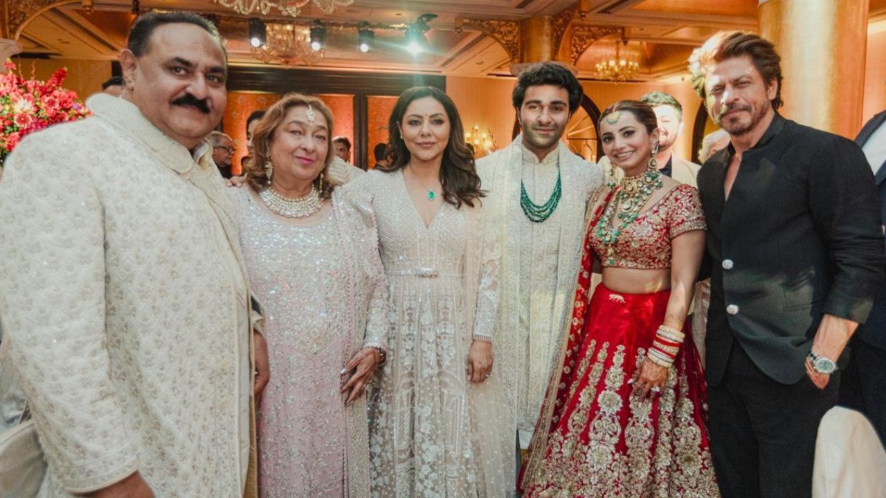 Shah Rukh Khan attends Aadar Jain-Alekha Advani’s grand wedding with Gauri Khan, showers blessings on newlyweds; PICS