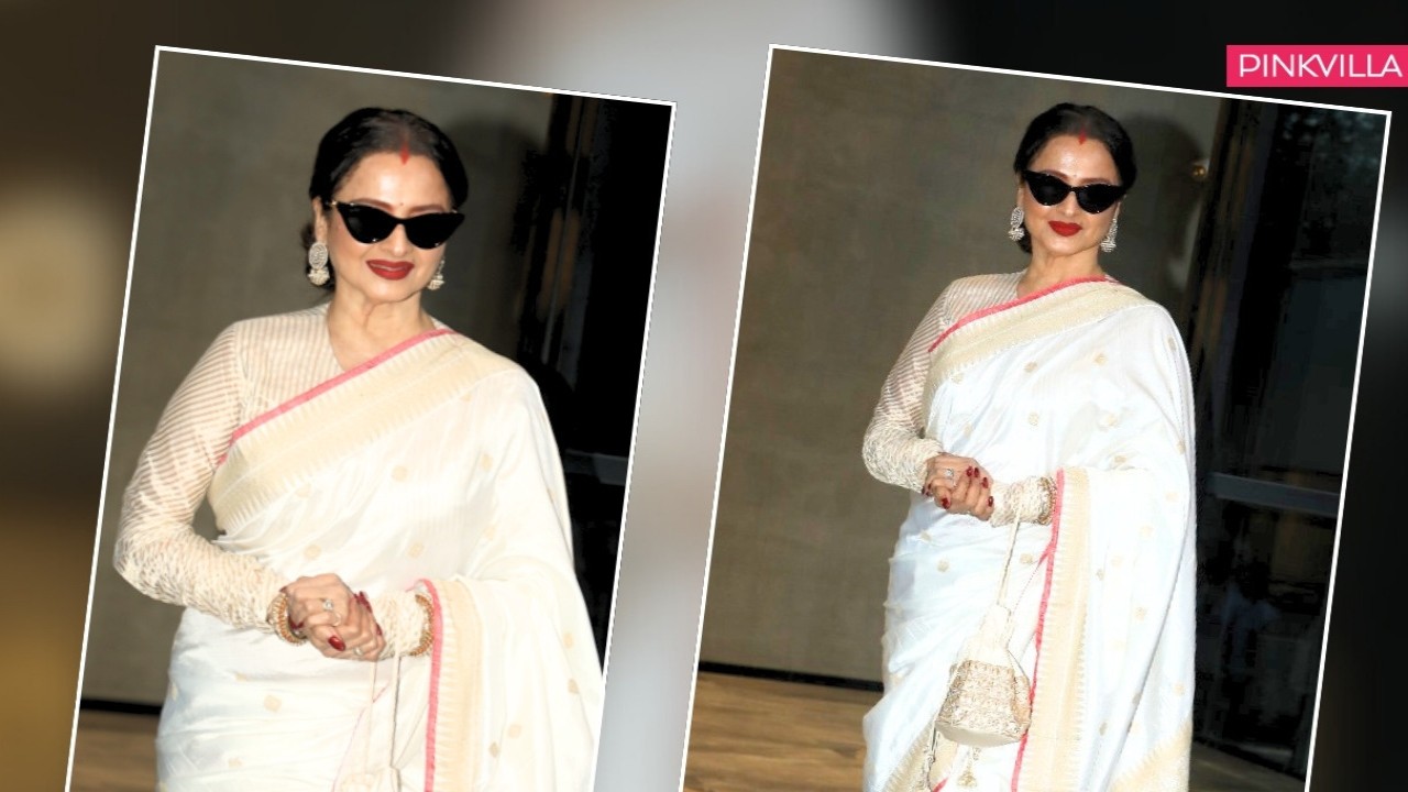 Rekha exudes timeless sophistication in white silk saree styled with her signature piece 