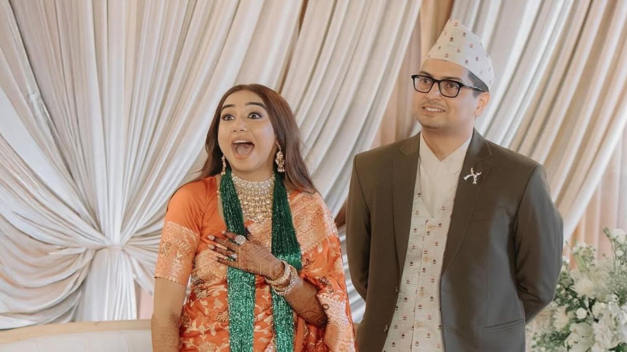 Mismatched fame Prajakta Koli dazzles as Nepali bride at reception, flaunts sindoor in dreamy PICS with husband Vrishank Khanal