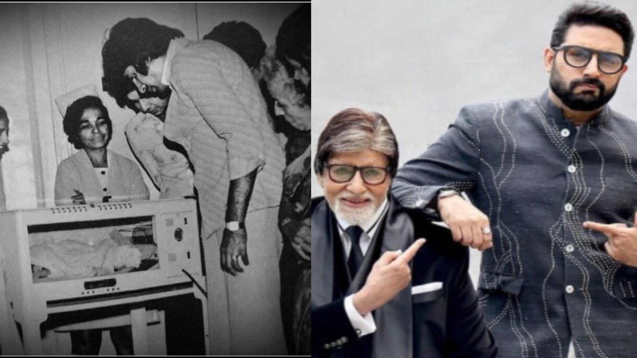 Amitabh Bachchan looking at newborn son Abhishek Bachchan in UNSEEN PIC is the perfect 49th birthday gift to actor