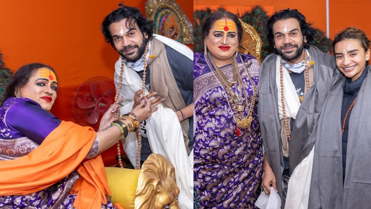  Rajkummar-Patralekhaa Meet Swami Laxmi Narayan Tripathi during Mahakumbh; PICS 