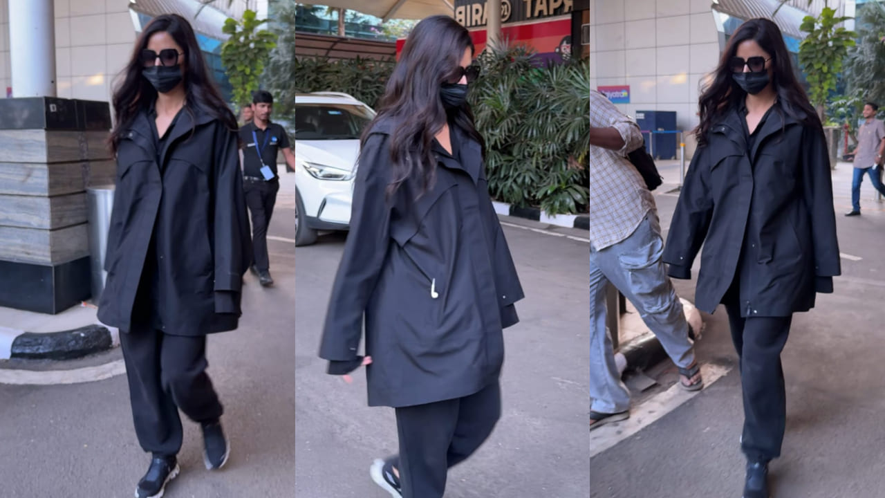 Katrina Kaif adds a sporty touch to her all-black trench coat and joggers with Rs 3 lakh shoes