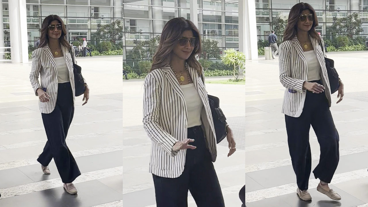 Shilpa Shetty’s Rs 28,000 Ralph Lauren blazer adds elegance to her CEO-core airport look. PS: APH Images