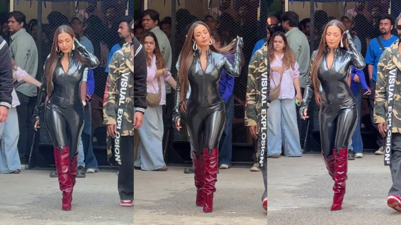 Malaika Arora channels Catwoman energy in a latex bodysuit, walking alongside Rohit Shetty and Remo D’Souza. PS: Varinder 