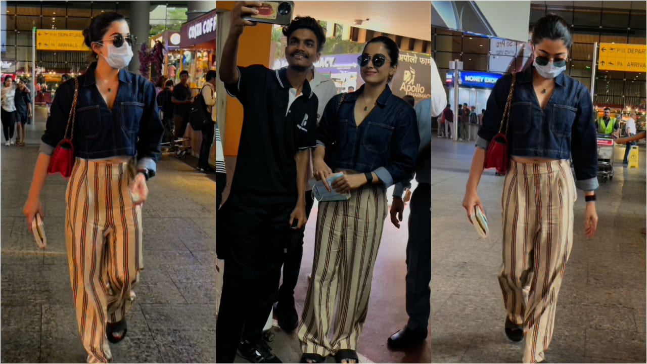 Korean Fashion Trend: Rashmika Mandanna shows how to style laid-back airport look in striped pants