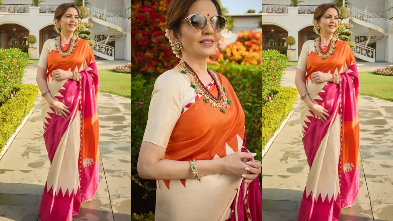 Nita Ambani showcases elegance of Indian craftsmanship in Double Ikat Patola and handwoven Murshidabad silk saree