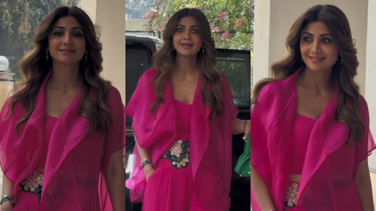 Shilpa Shetty paints the town pink in a statement Rs 58,800 waltz cape pants set