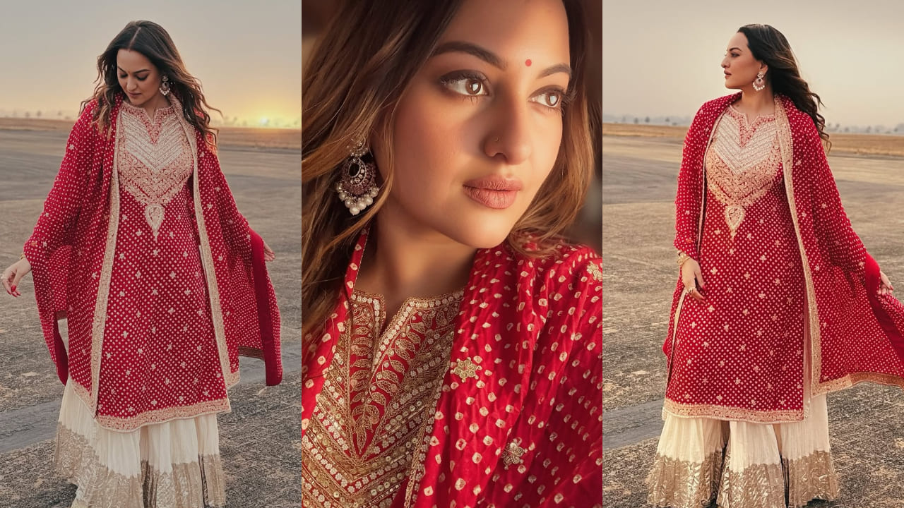 Your ultimate guide to styling festive red suits ft. Kareena Kapoor, Deepika Padukone, and Sonakshi Sinha. PC:  Deepika Padukone IG, Sonakshi Sinha IG, Aneev Rao