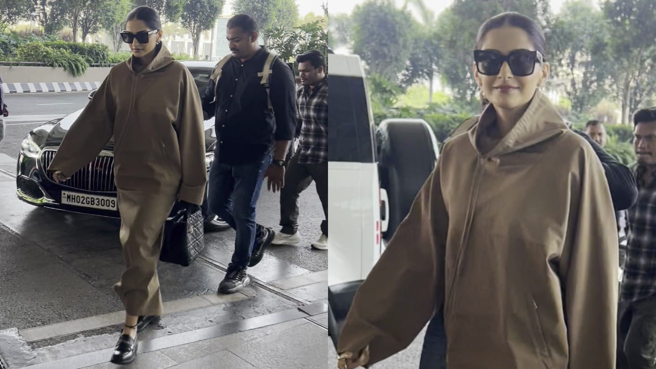 Sonam Kapoor’s Rs 89,000 loafers add a bold touch to her monochromatic hoodie and skirt ensemble 