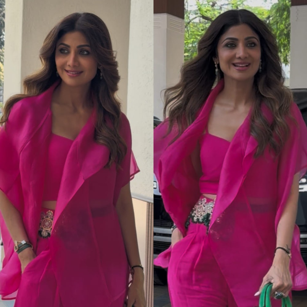 Shilpa Shetty paints the town pink in a statement Rs 58,800 waltz cape pants set