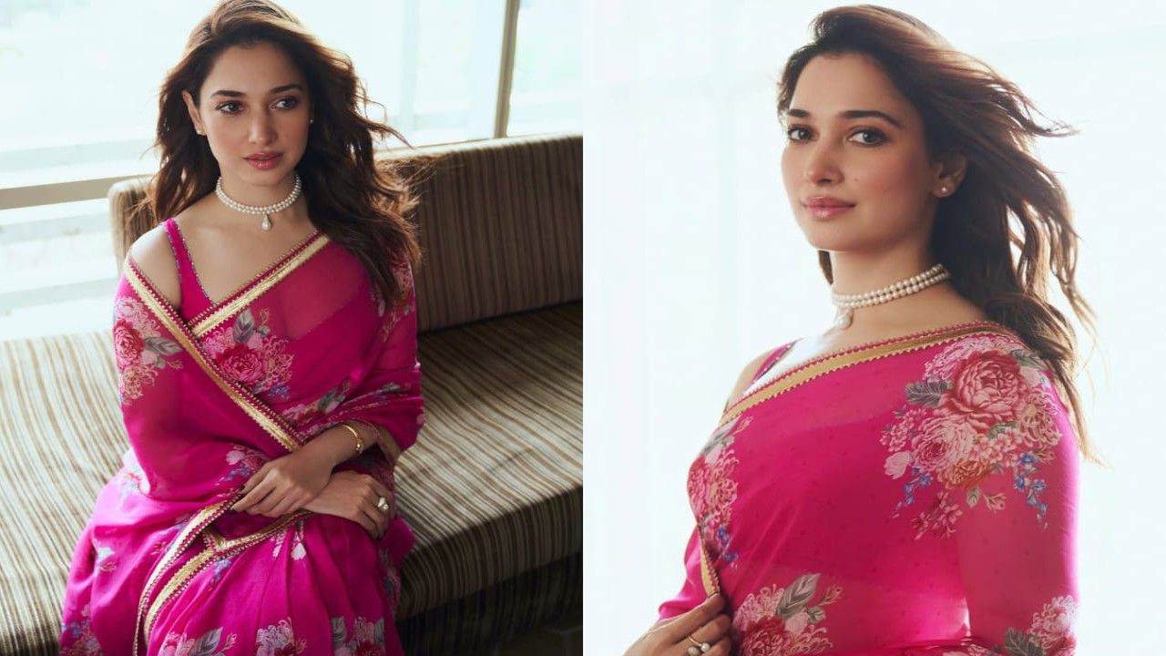 Tamannaah Bhatia in georgette Gulabi saree worth Rs 19,500 is a perfect combo of breezy, colorful and HOT