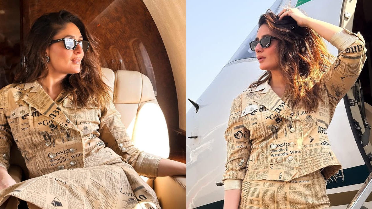 Kareena Kapoor turns airport runway into a catwalk in rare 2005 Gazette Print co-ord, paired with a Hermès bag