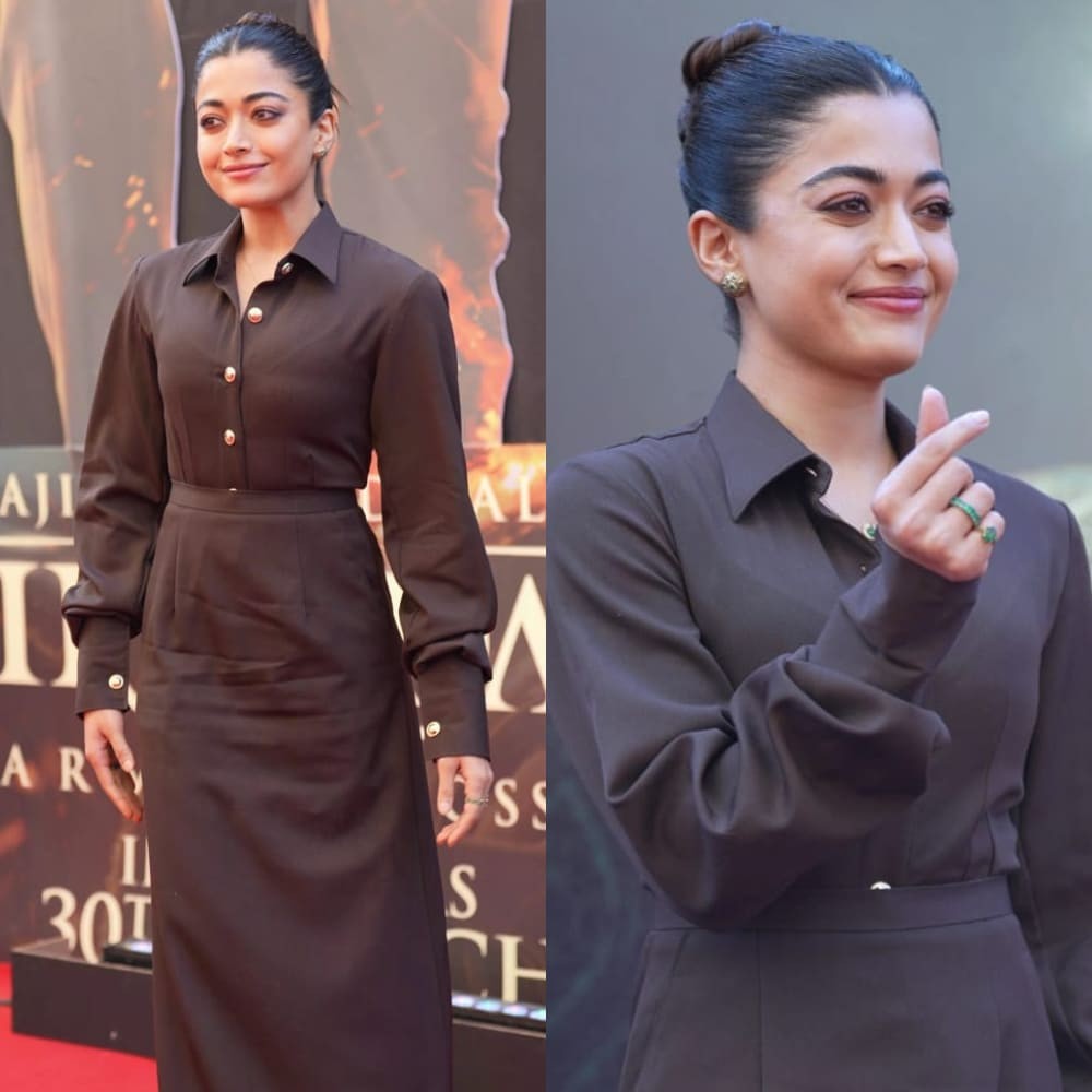 Rashmika Mandanna goes Annyeonghaseyo as she flaunts Korean-style monochrome fit for Sikandar trailer launch