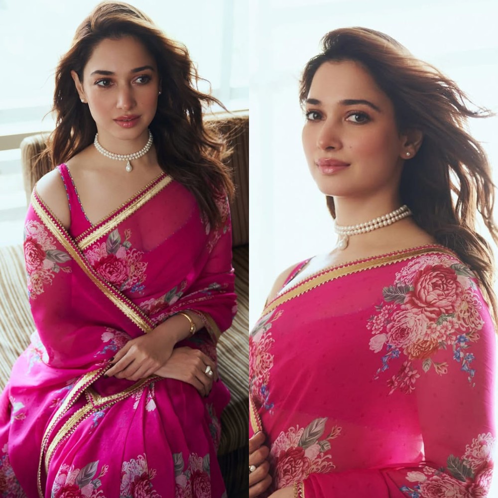 Tamannaah Bhatia in georgette Gulabi saree worth Rs 19,500 is a perfect combo of breezy, colorful and HOT