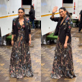 Karisma Kapoor’s black shimmery gown with 3D floral details and a matching blazer is the ultimate choice for your next cocktail party