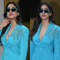 Janhvi Kapoor serves boss lady vibes in trendy bright blue skirt suit, accessorized with spider web brooch 