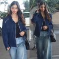 Suhana Khan nails snazzy airport look in blue suede jacket paired with wide-leg denim jeans