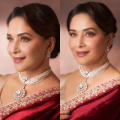 Madhuri Dixit gives off royal vibes in luxe maroon saree from Shyamal and Bhumika worth whopping amount of  ₹1.8L 