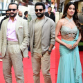 PHOTOS: Jr NTR and Saif Ali Khan promote Devara in style; Janhvi Kapoor joins them sporting Daavudi look in Mumbai