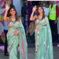 Shilpa Shetty wears powder blue tissue saree worth Rs 46,800 to Mumbai airport and it can be the perfect Durga puja pick