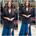 Triptii Dimri serves ULTIMATE modern Laila look in blue co-ord with black blazer and ethnic jewelry