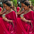 Shilpa Shetty Kundra steps up the Diwali glam in a red satin saree and mirror work blouse for celebrations at her home