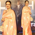 Rekha dons her trademark peach silk saree with gold potli bag for Janhvi Kapoor’s Ulajh screening
