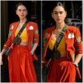 Aditi Rao Hydari’s color-blocked look in orange pantsuit with yellow tube top is SINCERELY inspiring 