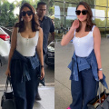 Mrunal Thakur adds a streetwear twist to her airport look with a white tank top, wide-leg pants and a Rs 3,05,000 Louis Vuitton bag