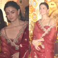 Alia Bhatt shows how to style red saree with bralette-like blouse at Kajol and Rani Mukerji's family Durga Puja in Mumbai