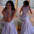 Kendall Jenner’s sleeveless floor-length lavender dress is the ideal pick for your next cruise vacation 