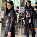 Shruti Haasan ROCKS edgy airport look with graphic T-shirt, tulle maxi skirt and fitted cycling shorts