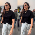 Anushka Sharma is just out here keeping it chill in her leopard print jeans styled with the basic black t-shirt and no-makeup look