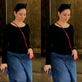 Tamannaah Bhatia is all things cool in no-makeup look with black and blue outfit; don't miss her stylish red bag