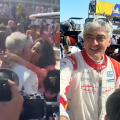 WATCH: Ajith Kumar celebrates his winning moment with a lip-lock kiss with wife Shalini on the racing track