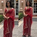 Shraddha Kapoor’s red saree with a velvet blouse will ensure you top the list of best-dressed wedding guests