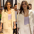 Kriti Sanon's crisp white jacket and asymmetric skirt ensemble is a flawless choice for formal meetings