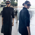 Sonam Kapoor aces winter travel fashion in a black turtleneck maxi dress, with her Dior bag being iconic like her