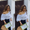 Shilpa Shetty in a white & blue combination outfit, 90s special sunglasses and DIOR bag is all things Gen Z